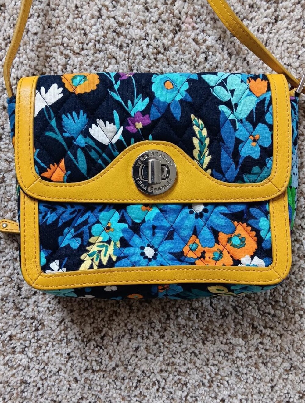 Vera Bradley Patricia Crossbody Midnight Blues Small Yellow Blue Purse